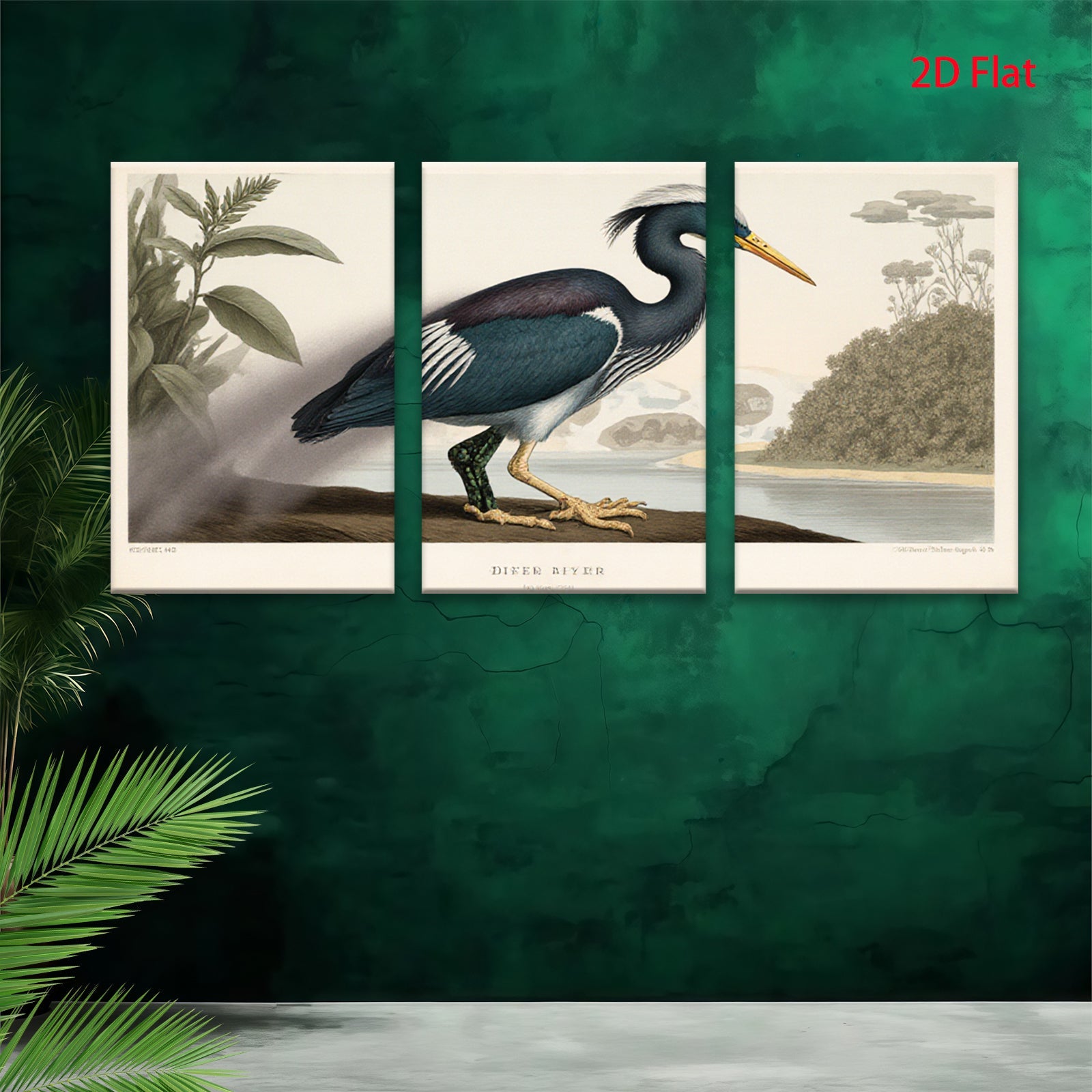 2D flat 1pc Vibrant Great Blue Heron Bird Portrait Wall Art Decor Living Room Bedroom Home Office Canvas Prints Modern Farmhouse Style