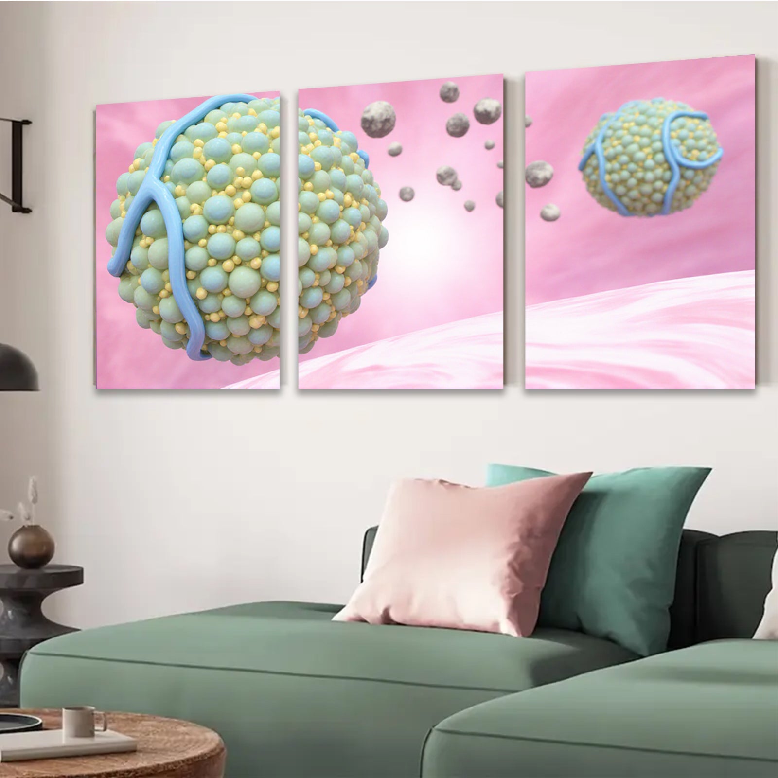 2D flat 1pc Vibrant Microscopic Cells Floating Abstract Wall Art Decor for Living Room Bedroom Modern Farmhouse Gallery Wrapped Canvas Prints