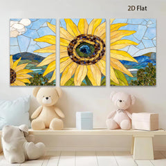 2D flat 1pc Vibrant Mosaic Sunflower Field Landscape Wall Art Decor for Living Room Bedroom Farmhouse Style Gallery Wrapped Canvas Prints Modern Artwork