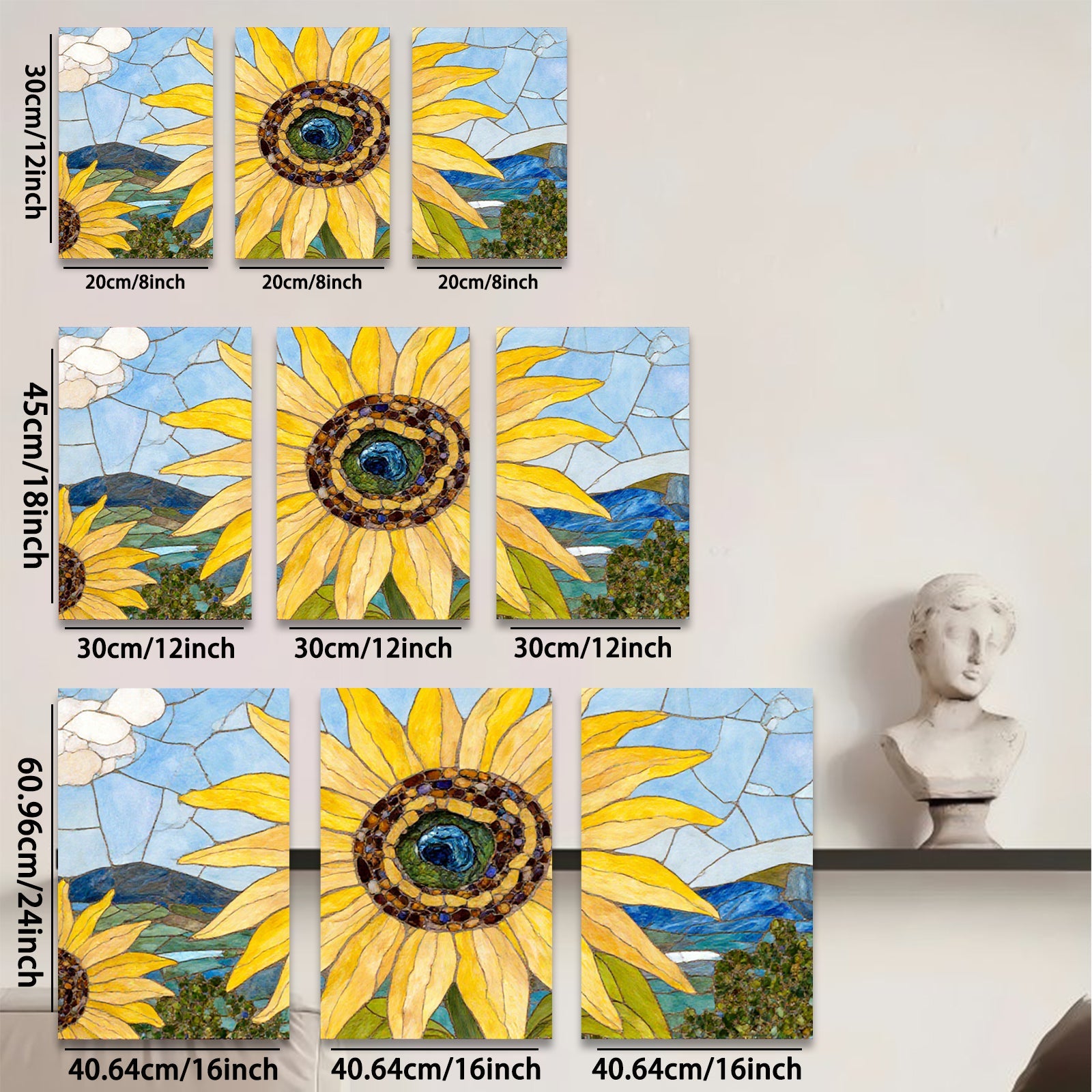 2D flat 1pc Vibrant Mosaic Sunflower Field Landscape Wall Art Decor for Living Room Bedroom Farmhouse Style Gallery Wrapped Canvas Prints Modern Artwork