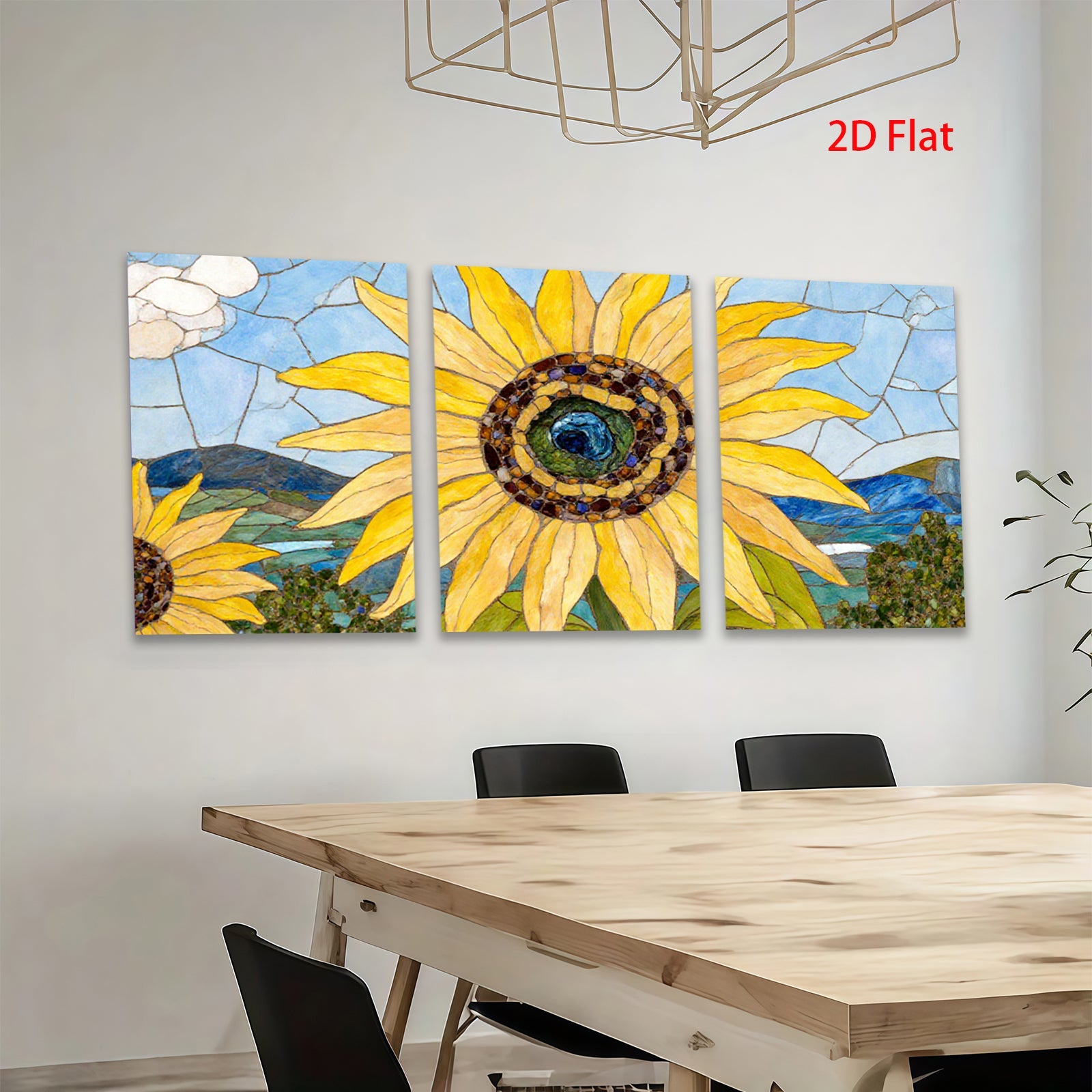 2D flat 1pc Vibrant Mosaic Sunflower Field Landscape Wall Art Decor for Living Room Bedroom Farmhouse Style Gallery Wrapped Canvas Prints Modern Artwork