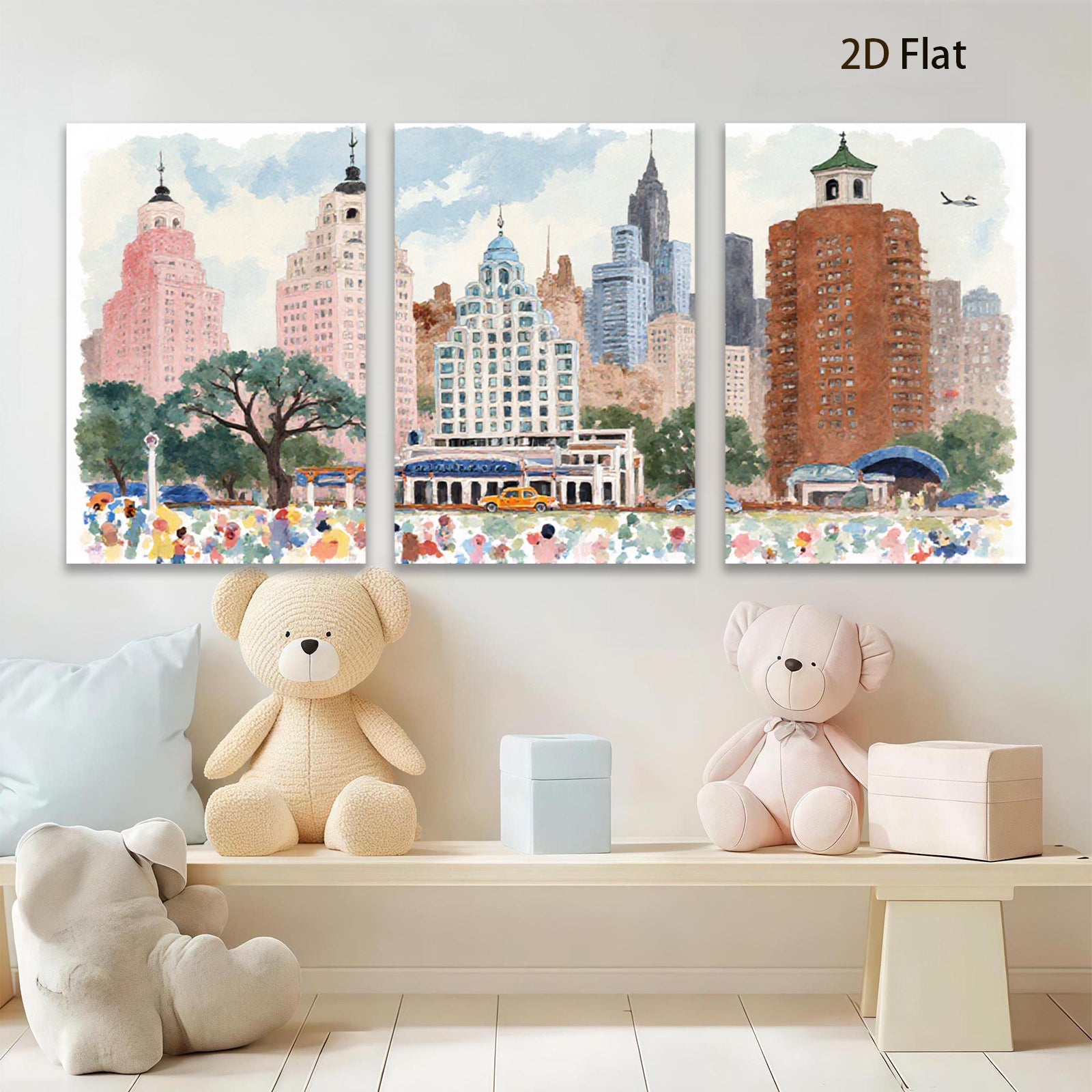 2D flat 1pc Vibrant New York City Street Scene Wall Art Canvas Prints for Living Room Bedroom Home Decor Modern Farmhouse Style Gallery Wrapped