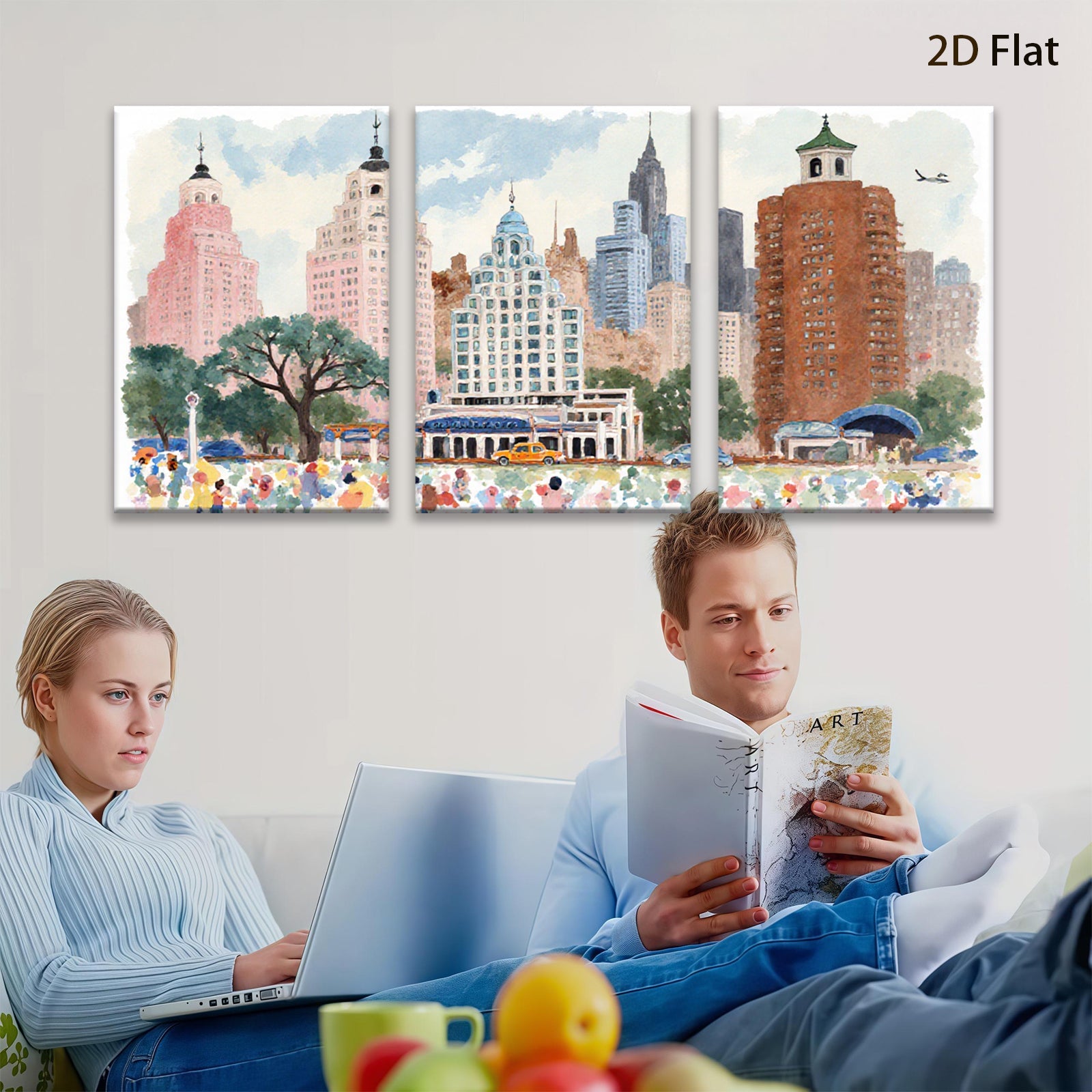 2D flat 1pc Vibrant New York City Street Scene Wall Art Canvas Prints for Living Room Bedroom Home Decor Modern Farmhouse Style Gallery Wrapped