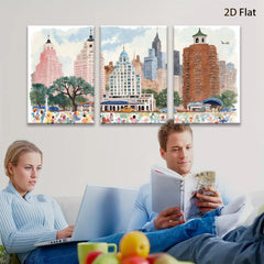 2D flat 1pc Vibrant New York City Street Scene Wall Art Canvas Prints for Living Room Bedroom Home Decor Modern Farmhouse Style Gallery Wrapped