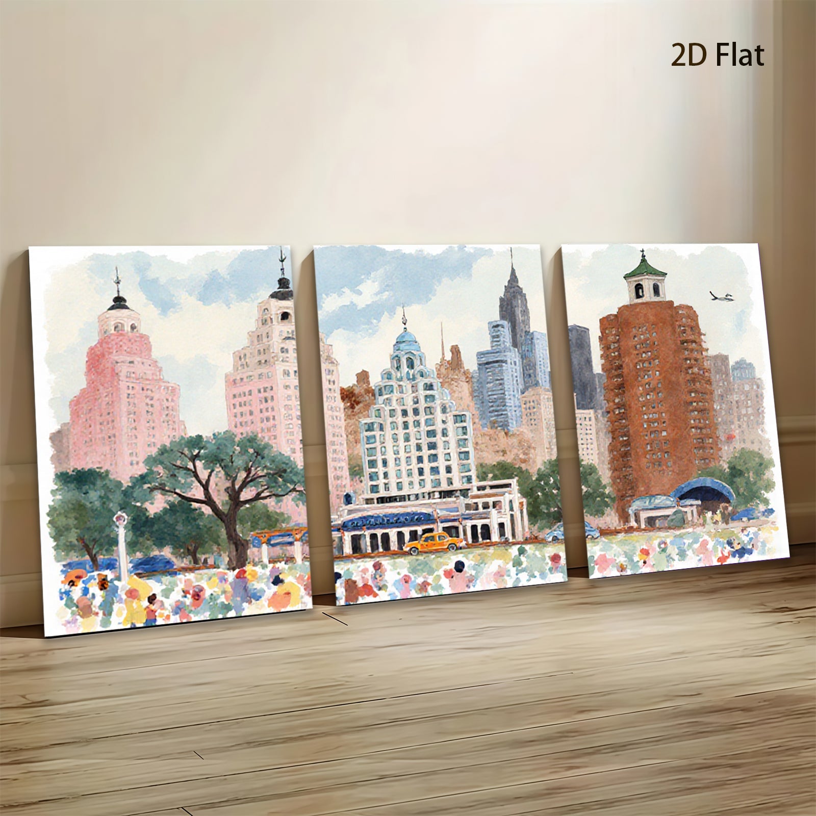 2D flat 1pc Vibrant New York City Street Scene Wall Art Canvas Prints for Living Room Bedroom Home Decor Modern Farmhouse Style Gallery Wrapped