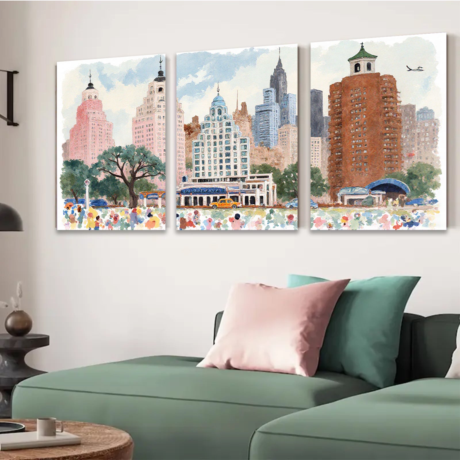 2D flat 1pc Vibrant New York City Street Scene Wall Art Canvas Prints for Living Room Bedroom Home Decor Modern Farmhouse Style Gallery Wrapped