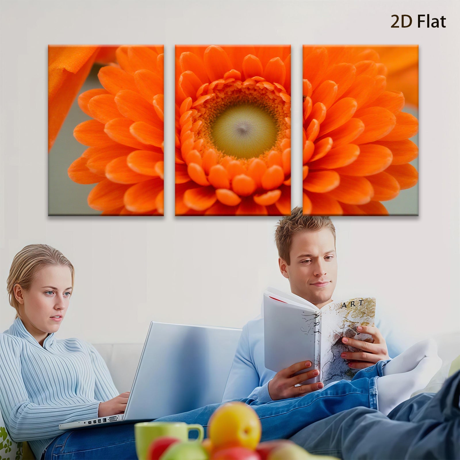 2D flat 1pc Vibrant Orange Gerbera Daisy Floral Wall Art Botanical Home Decor Living Room Bedroom Canvas Print Modern Farmhouse Style Trending Now Gallery Wrapped Ready Hang