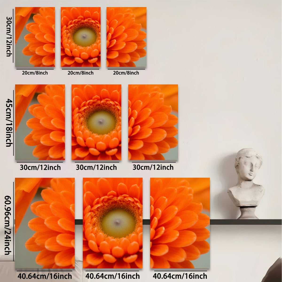 2D flat 1pc Vibrant Orange Gerbera Daisy Floral Wall Art Botanical Home Decor Living Room Bedroom Canvas Print Modern Farmhouse Style Trending Now Gallery Wrapped Ready Hang