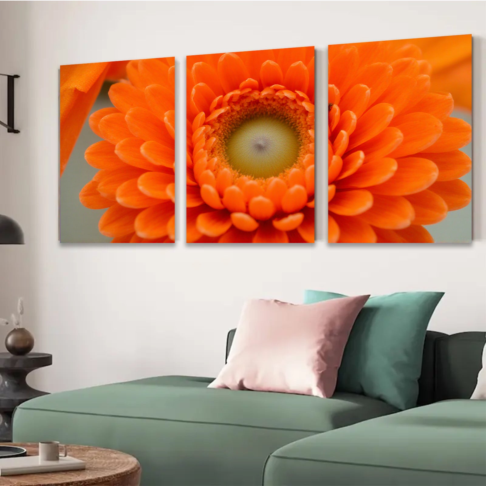 2D flat 1pc Vibrant Orange Gerbera Daisy Floral Wall Art Botanical Home Decor Living Room Bedroom Canvas Print Modern Farmhouse Style Trending Now Gallery Wrapped Ready Hang