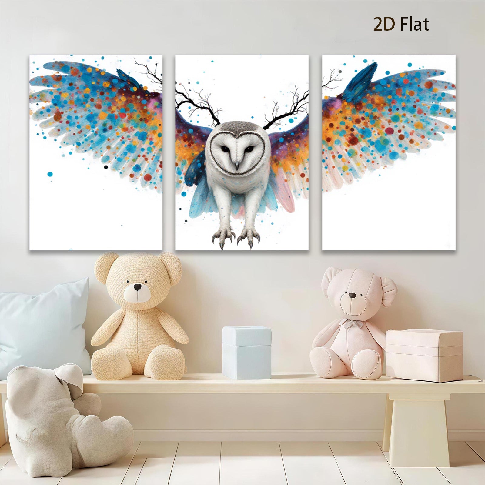2D flat 1pc Vibrant Owl Wings Abstract Art Canvas Wall Decor Living Room Bedroom Modern Farmhouse Gallery Wrapped Ready To Hang Teal Blue