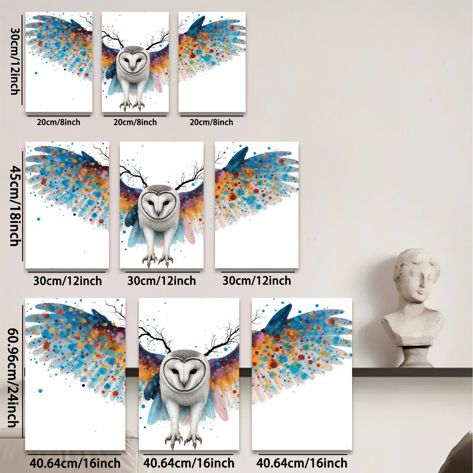 2D flat 1pc Vibrant Owl Wings Abstract Art Canvas Wall Decor Living Room Bedroom Modern Farmhouse Gallery Wrapped Ready To Hang Teal Blue