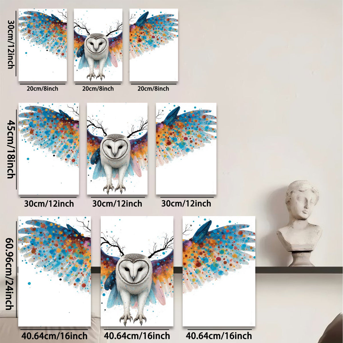 2D flat 1pc Vibrant Owl Wings Abstract Art Canvas Wall Decor Living Room Bedroom Modern Farmhouse Gallery Wrapped Ready To Hang Teal Blue