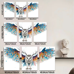 2D flat 1pc Vibrant Owl Wings Abstract Art Canvas Wall Decor Living Room Bedroom Modern Farmhouse Gallery Wrapped Ready To Hang Teal Blue