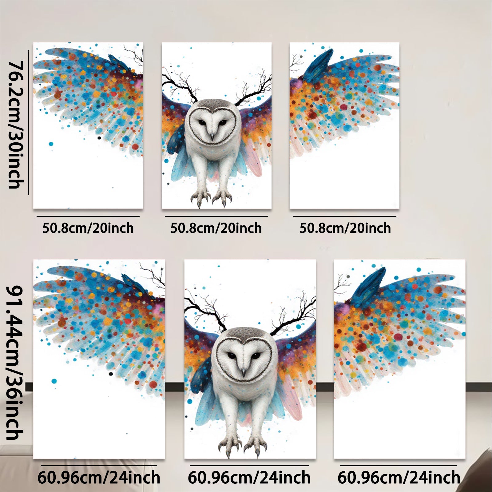 2D flat 1pc Vibrant Owl Wings Abstract Art Canvas Wall Decor Living Room Bedroom Modern Farmhouse Gallery Wrapped Ready To Hang Teal Blue