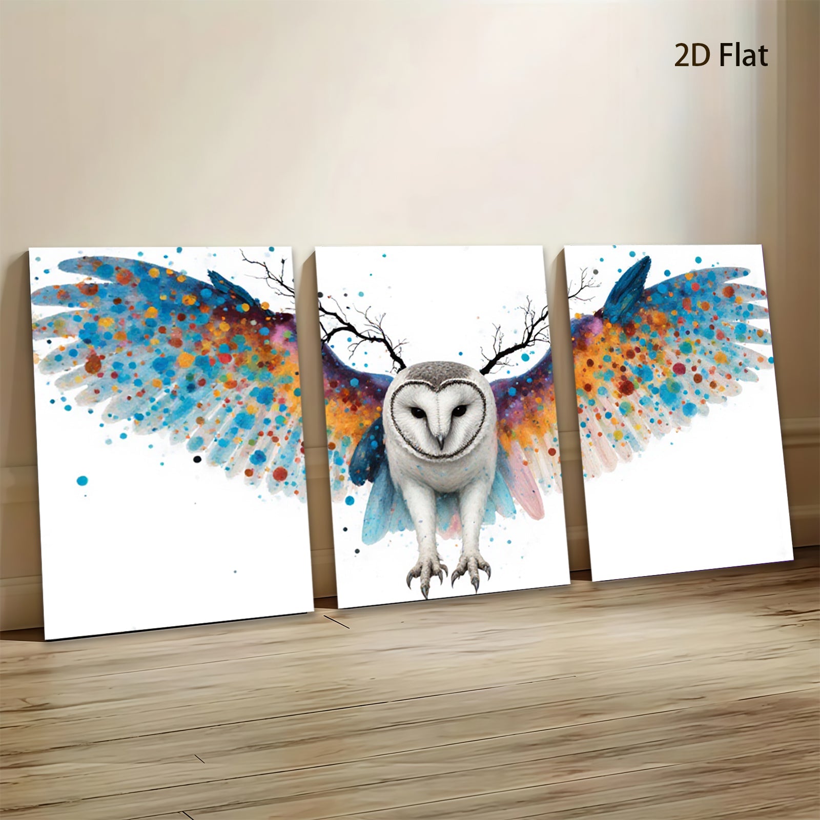 2D flat 1pc Vibrant Owl Wings Abstract Art Canvas Wall Decor Living Room Bedroom Modern Farmhouse Gallery Wrapped Ready To Hang Teal Blue