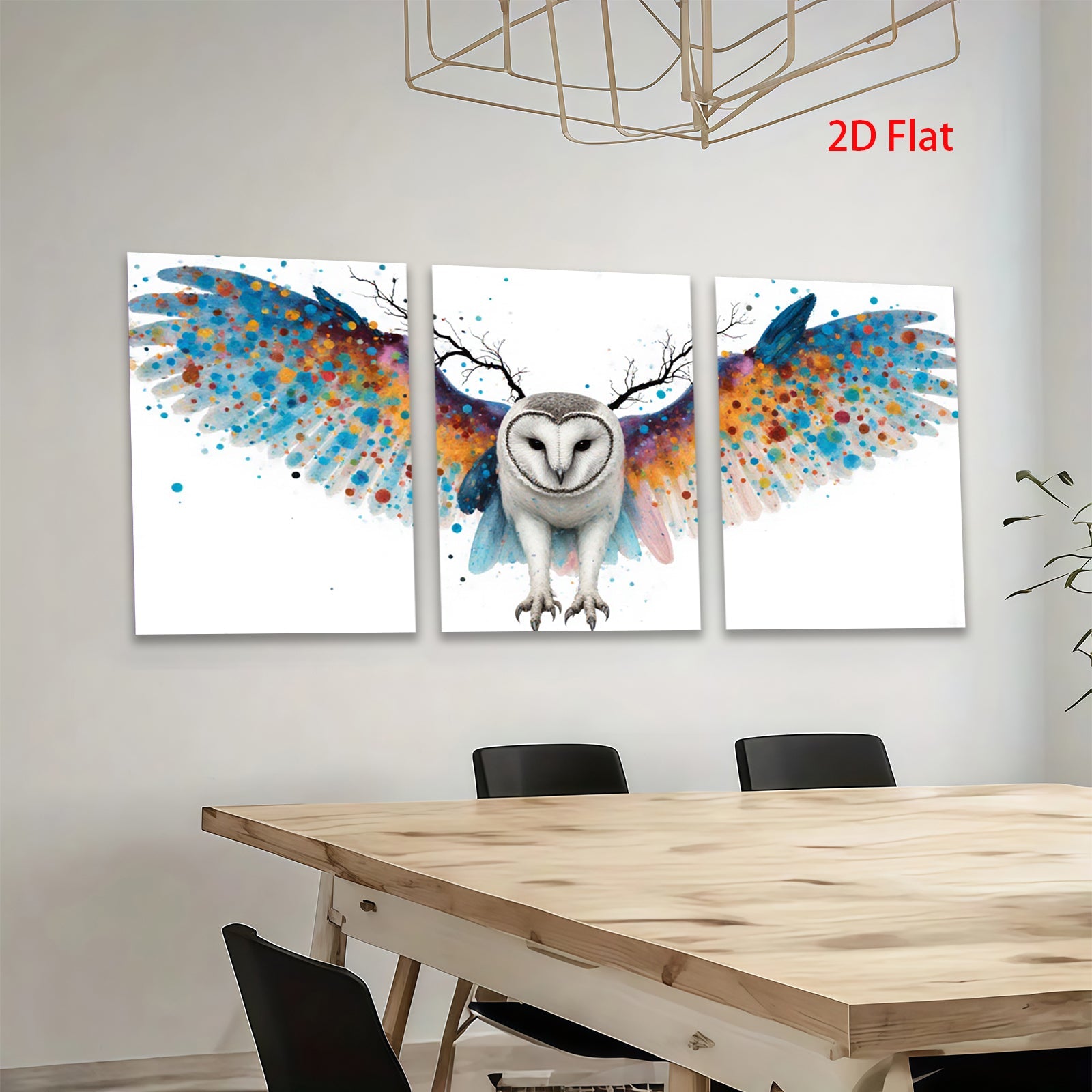 2D flat 1pc Vibrant Owl Wings Abstract Art Canvas Wall Decor Living Room Bedroom Modern Farmhouse Gallery Wrapped Ready To Hang Teal Blue