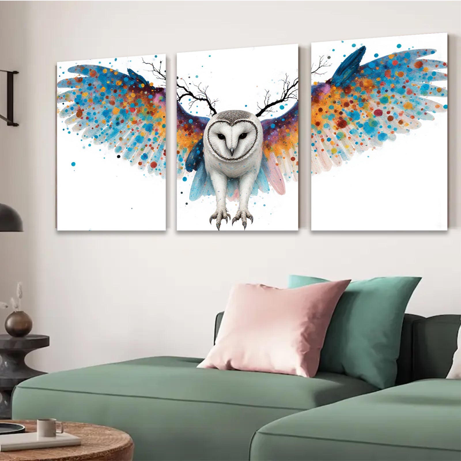 2D flat 1pc Vibrant Owl Wings Abstract Art Canvas Wall Decor Living Room Bedroom Modern Farmhouse Gallery Wrapped Ready To Hang Teal Blue