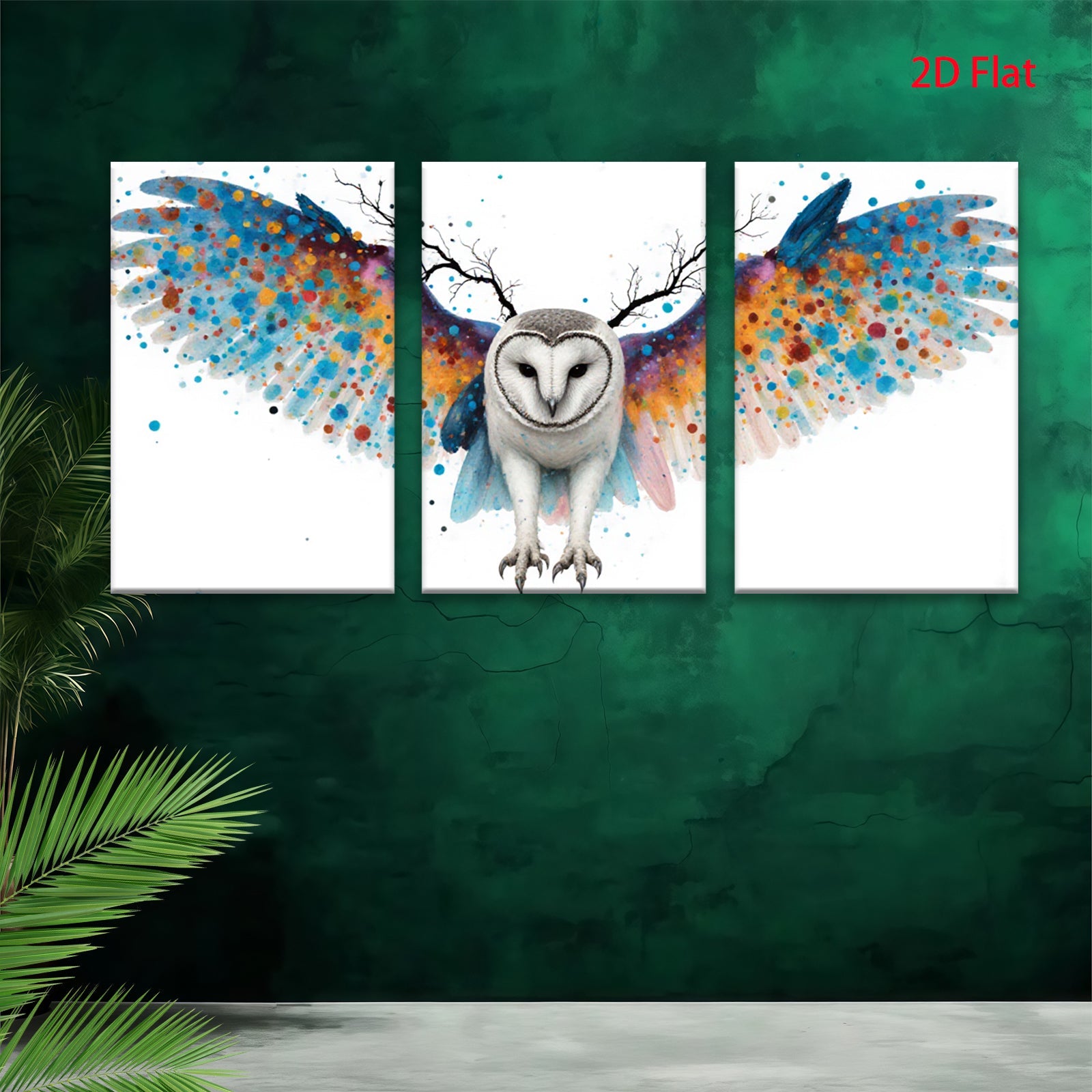 2D flat 1pc Vibrant Owl Wings Abstract Art Canvas Wall Decor Living Room Bedroom Modern Farmhouse Gallery Wrapped Ready To Hang Teal Blue