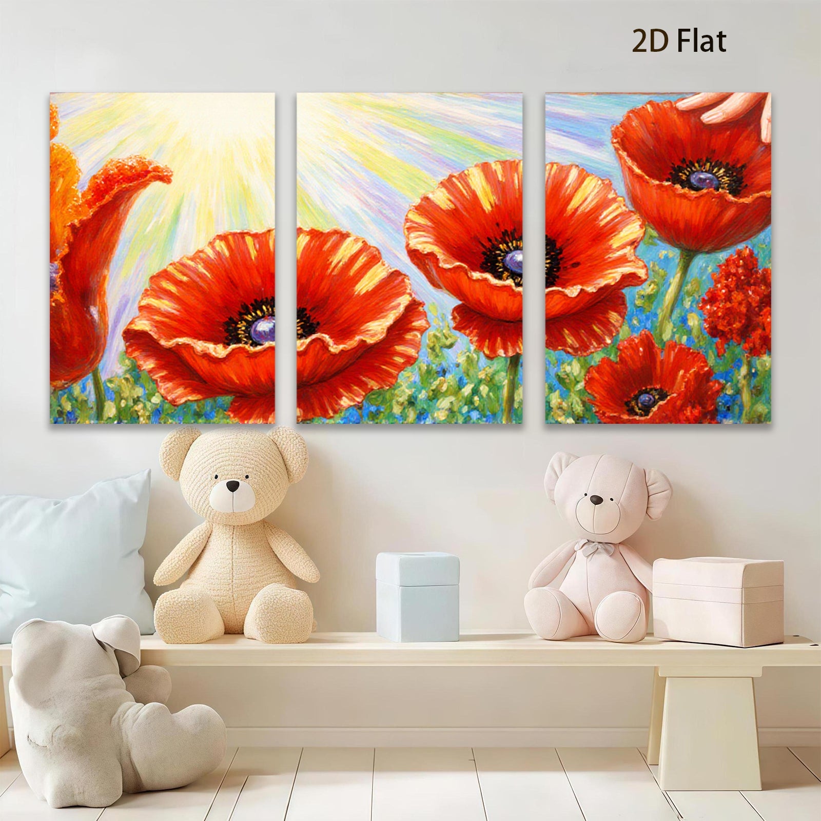 2D flat 1pc Vibrant Poppy Field Blooms Rustic Farmhouse Wall Decor Living Room Bedroom Canvas Art Prints Modern Botanical Artwork Gallery Wrapped Ready to Hang
