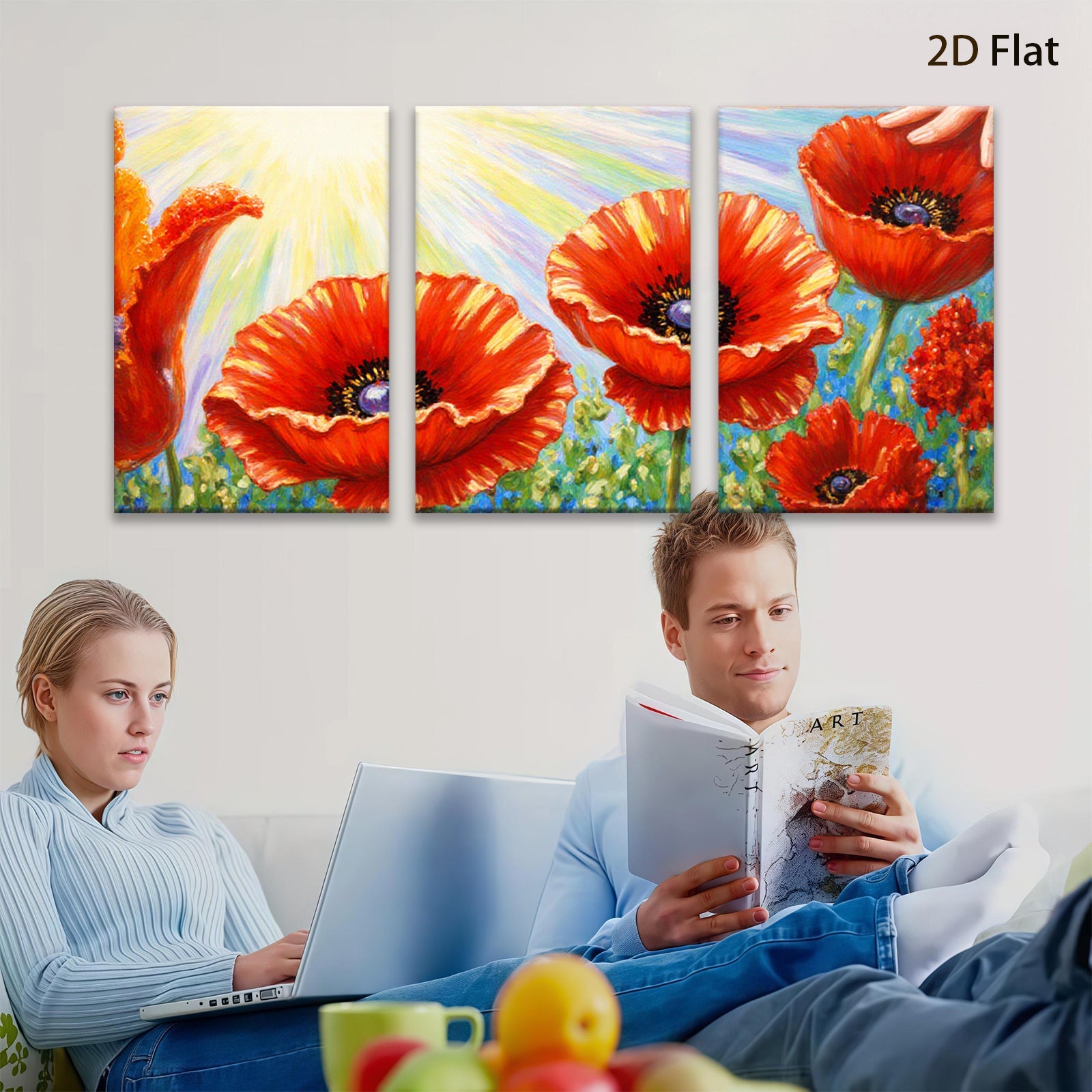 2D flat 1pc Vibrant Poppy Field Blooms Rustic Farmhouse Wall Decor Living Room Bedroom Canvas Art Prints Modern Botanical Artwork Gallery Wrapped Ready to Hang