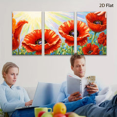 2D flat 1pc Vibrant Poppy Field Blooms Rustic Farmhouse Wall Decor Living Room Bedroom Canvas Art Prints Modern Botanical Artwork Gallery Wrapped Ready to Hang