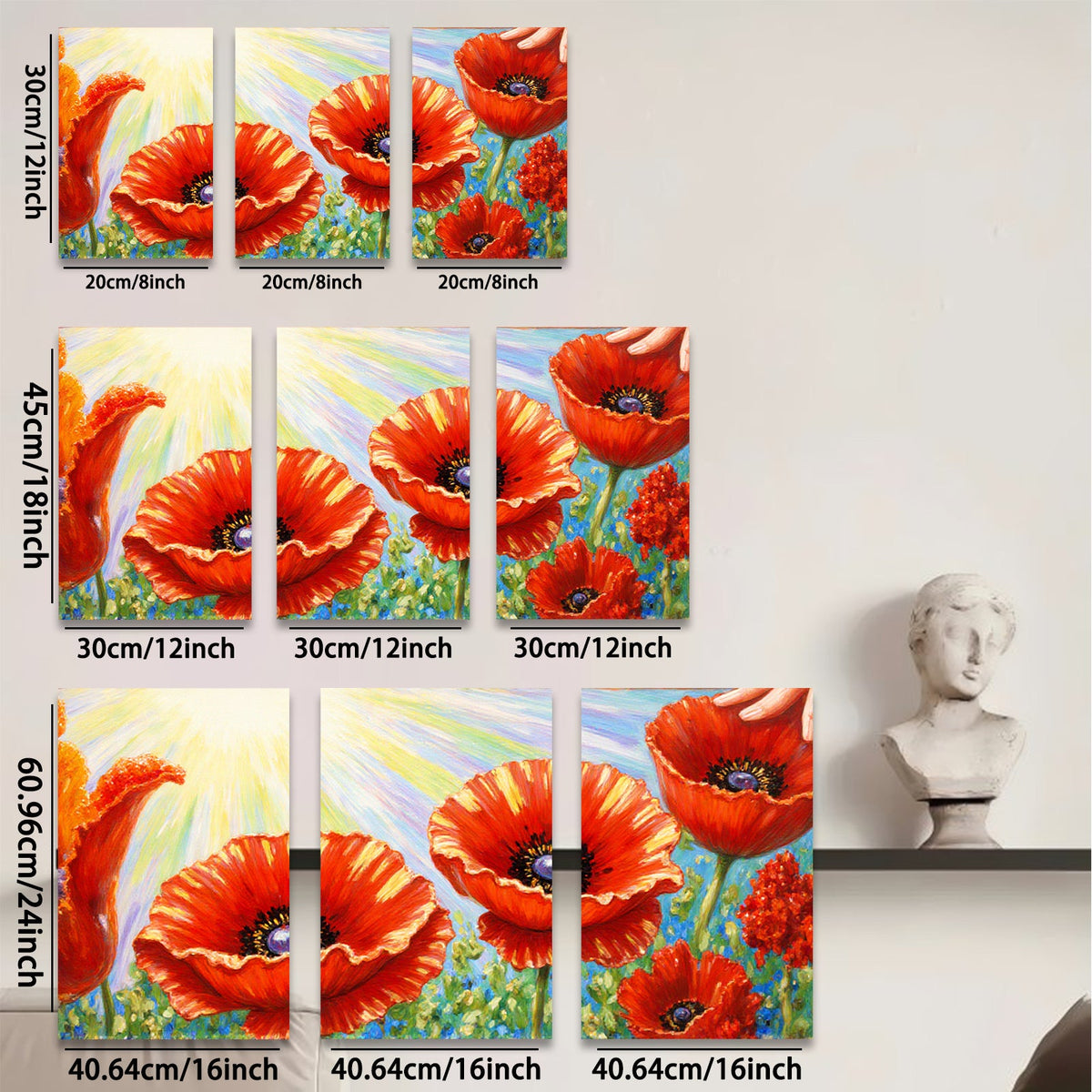 2D flat 1pc Vibrant Poppy Field Blooms Rustic Farmhouse Wall Decor Living Room Bedroom Canvas Art Prints Modern Botanical Artwork Gallery Wrapped Ready to Hang