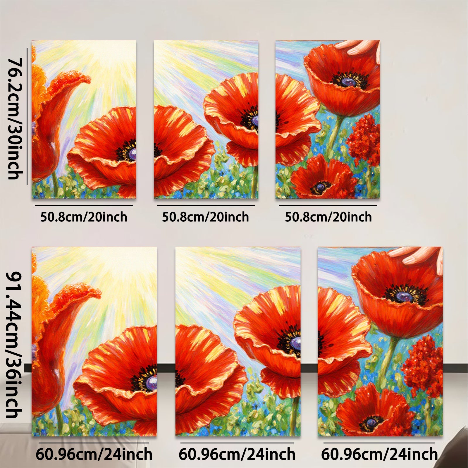 2D flat 1pc Vibrant Poppy Field Blooms Rustic Farmhouse Wall Decor Living Room Bedroom Canvas Art Prints Modern Botanical Artwork Gallery Wrapped Ready to Hang