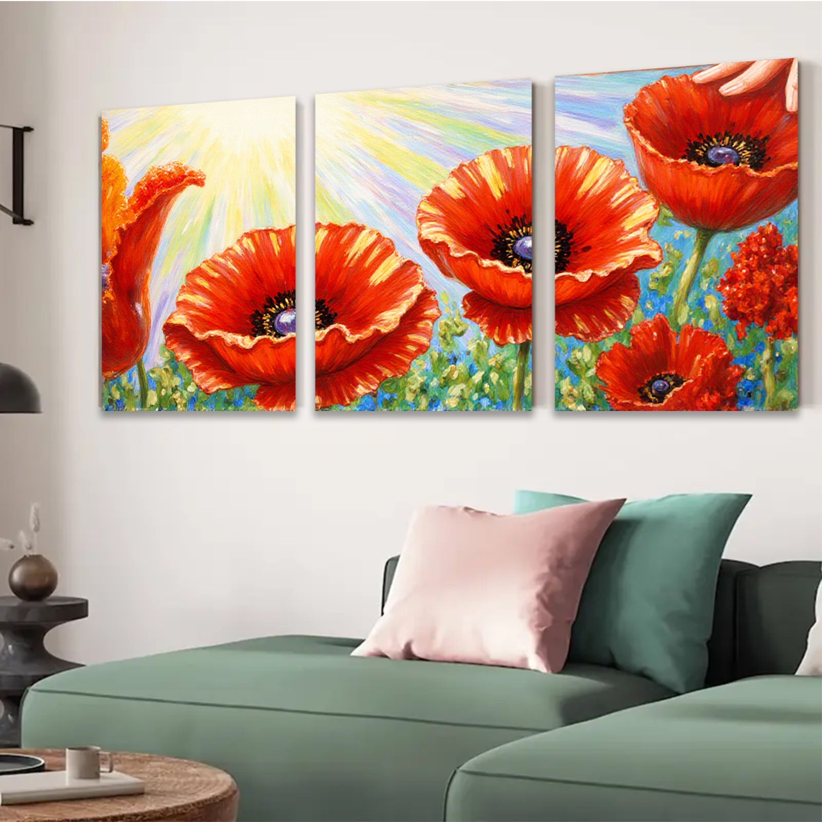 2D flat 1pc Vibrant Poppy Field Blooms Rustic Farmhouse Wall Decor Living Room Bedroom Canvas Art Prints Modern Botanical Artwork Gallery Wrapped Ready to Hang