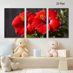 2D flat 1pc Vibrant Red Hibiscus Blooms Botanical Wall Art Living Room Bedroom Decor Farmhouse Style Canvas Prints Modern Home Accents Gallery Wrapped Ready to Hang
