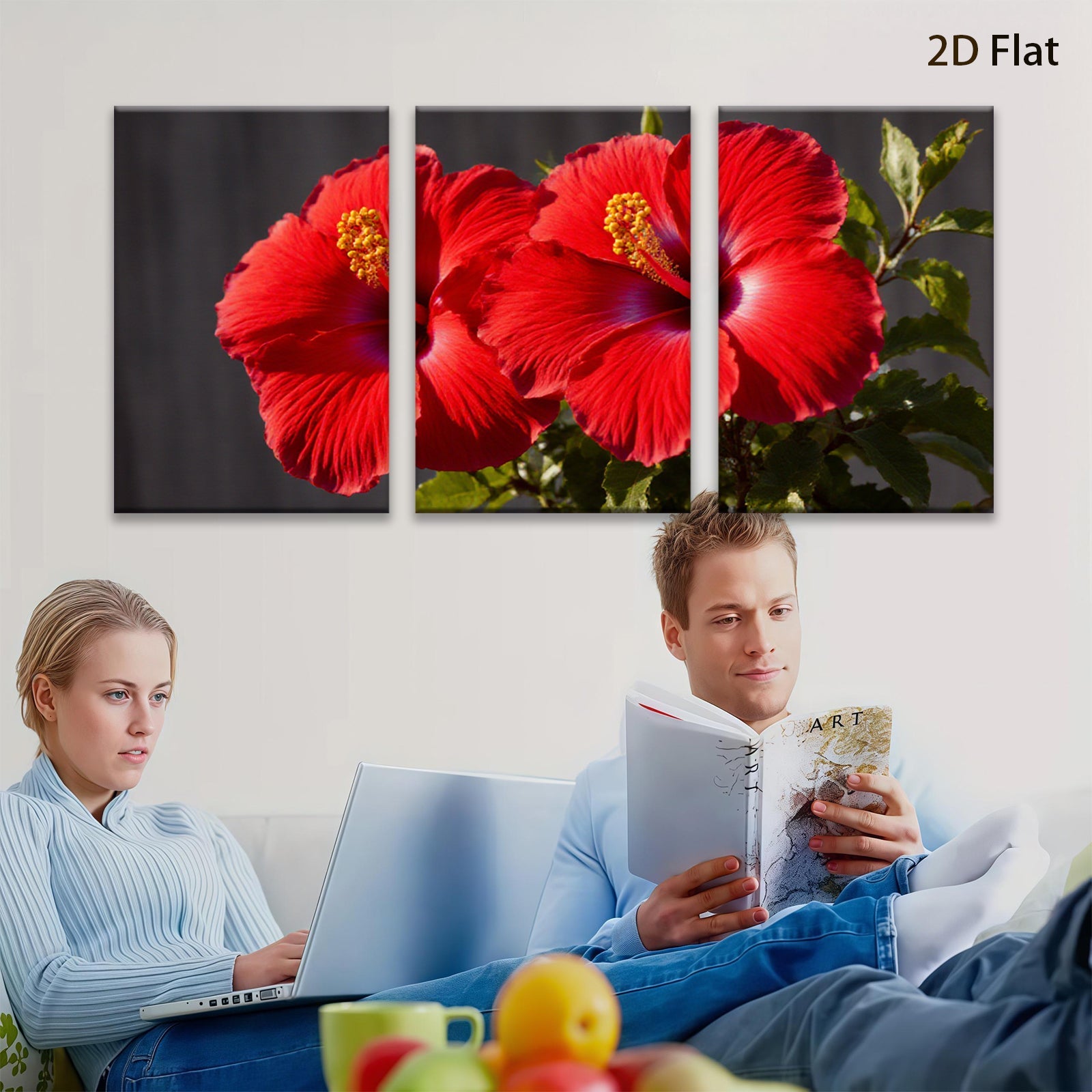 2D flat 1pc Vibrant Red Hibiscus Blooms Botanical Wall Art Living Room Bedroom Decor Farmhouse Style Canvas Prints Modern Home Accents Gallery Wrapped Ready to Hang