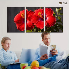 2D flat 1pc Vibrant Red Hibiscus Blooms Botanical Wall Art Living Room Bedroom Decor Farmhouse Style Canvas Prints Modern Home Accents Gallery Wrapped Ready to Hang