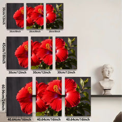 2D flat 1pc Vibrant Red Hibiscus Blooms Botanical Wall Art Living Room Bedroom Decor Farmhouse Style Canvas Prints Modern Home Accents Gallery Wrapped Ready to Hang