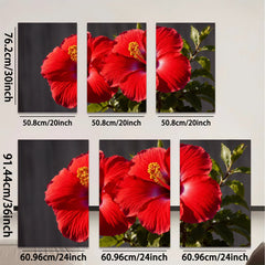 2D flat 1pc Vibrant Red Hibiscus Blooms Botanical Wall Art Living Room Bedroom Decor Farmhouse Style Canvas Prints Modern Home Accents Gallery Wrapped Ready to Hang
