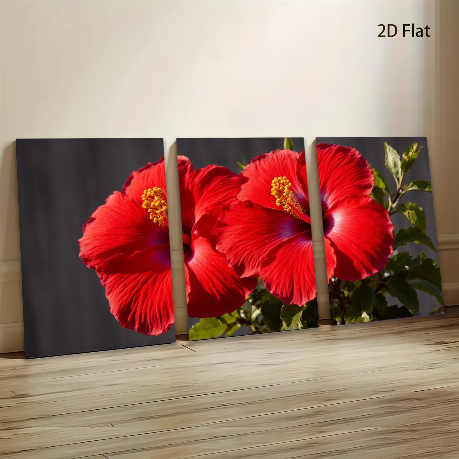 2D flat 1pc Vibrant Red Hibiscus Blooms Botanical Wall Art Living Room Bedroom Decor Farmhouse Style Canvas Prints Modern Home Accents Gallery Wrapped Ready to Hang