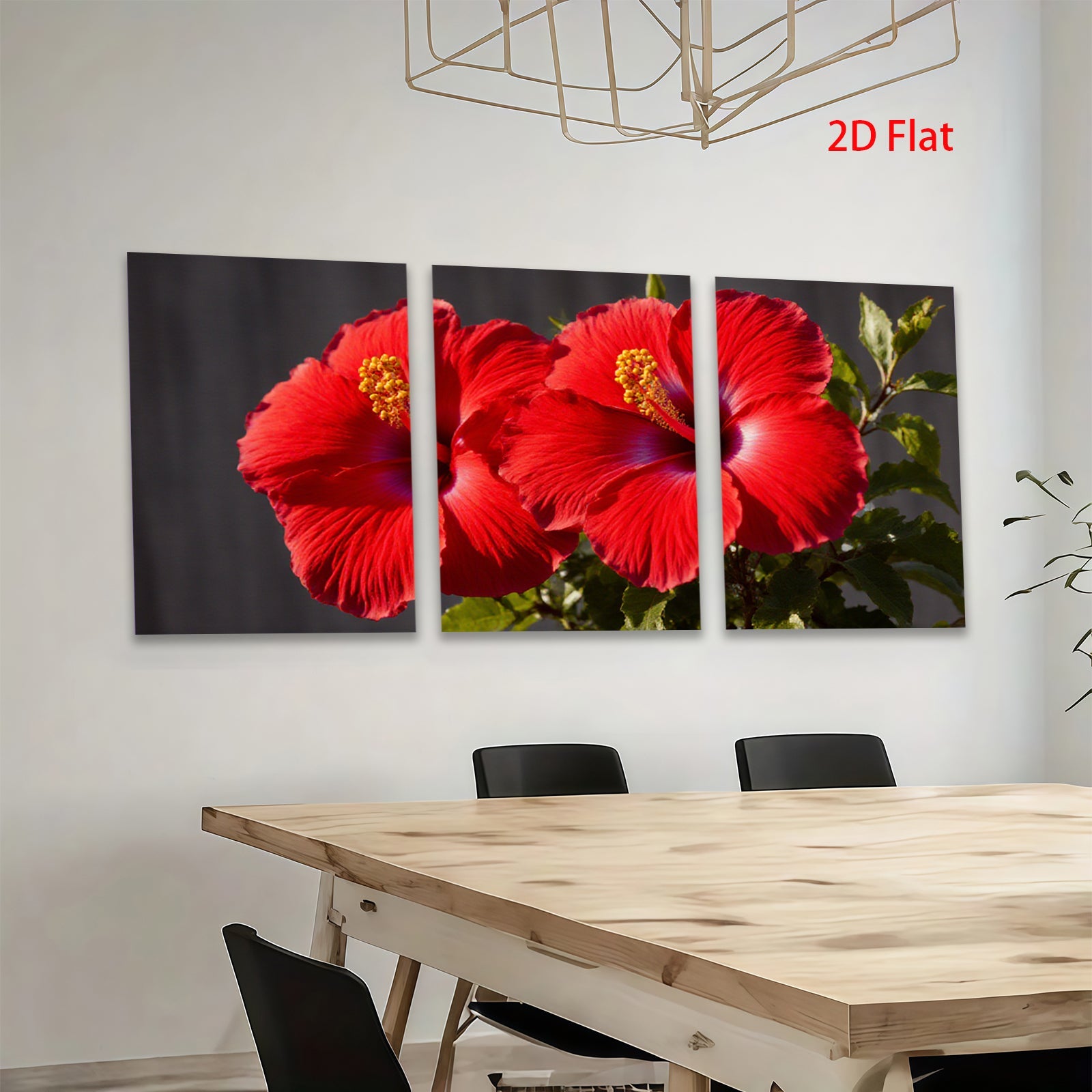 2D flat 1pc Vibrant Red Hibiscus Blooms Botanical Wall Art Living Room Bedroom Decor Farmhouse Style Canvas Prints Modern Home Accents Gallery Wrapped Ready to Hang