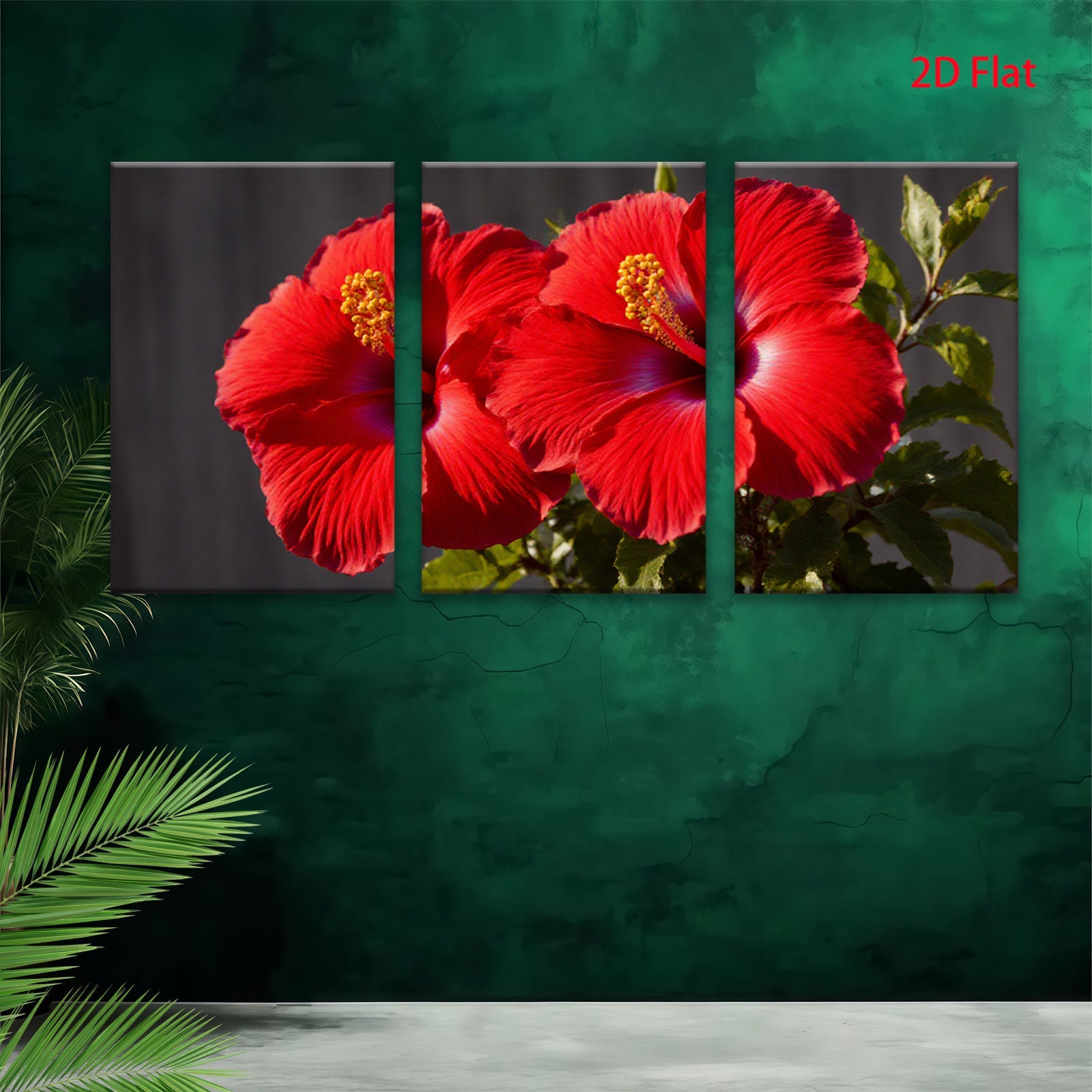 2D flat 1pc Vibrant Red Hibiscus Blooms Botanical Wall Art Living Room Bedroom Decor Farmhouse Style Canvas Prints Modern Home Accents Gallery Wrapped Ready to Hang