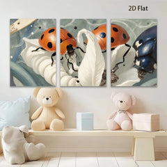 2D flat 1pc Vibrant Red Ladybugs on Delicate White Blossom Floral Wall Art Living Room Decor Farmhouse Style Gallery Wrapped Canvas Prints for Bedroom Bathroom Office