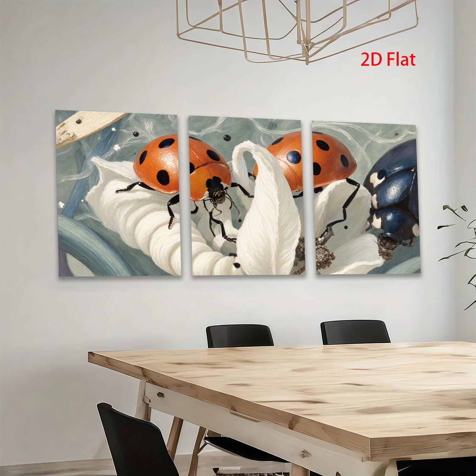 2D flat 1pc Vibrant Red Ladybugs on Delicate White Blossom Floral Wall Art Living Room Decor Farmhouse Style Gallery Wrapped Canvas Prints for Bedroom Bathroom Office