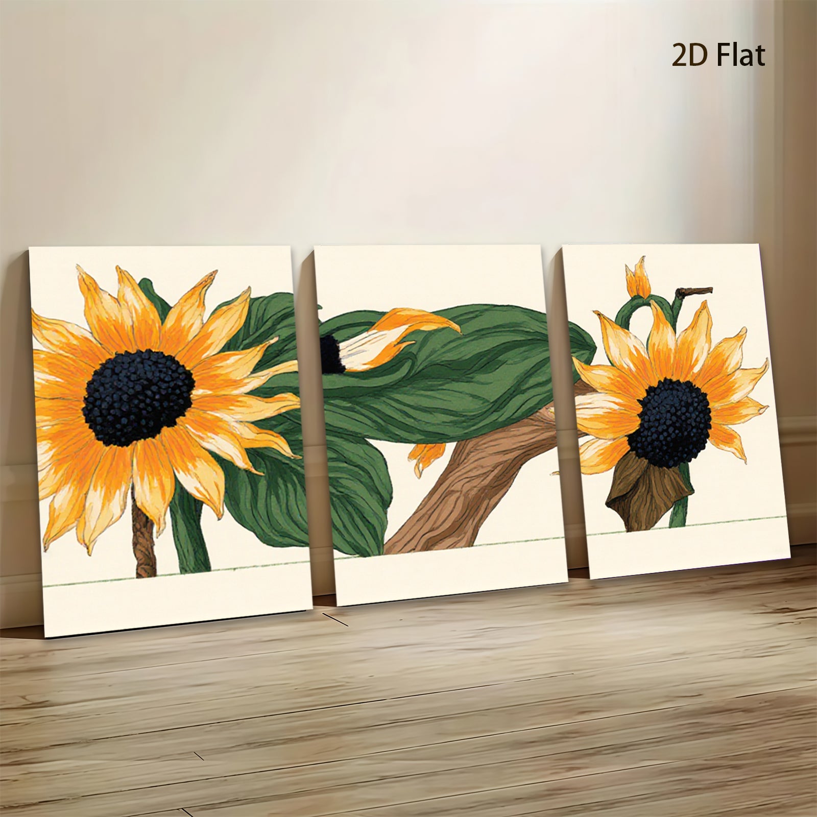 2D flat 1pc Vibrant Sunflower Bloom Botanical Wall Art for Living Room Bedroom Farmhouse Decor Gallery Wrapped Canvas Prints Modern Artwork