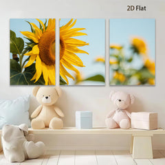 2D flat 1pc Vibrant Sunflower Field Blossoms Country Farmhouse Wall Art Decor Living Room Bedroom Kitchen Rustic Modern Gallery Wrapped Canvas Print Teal Accent