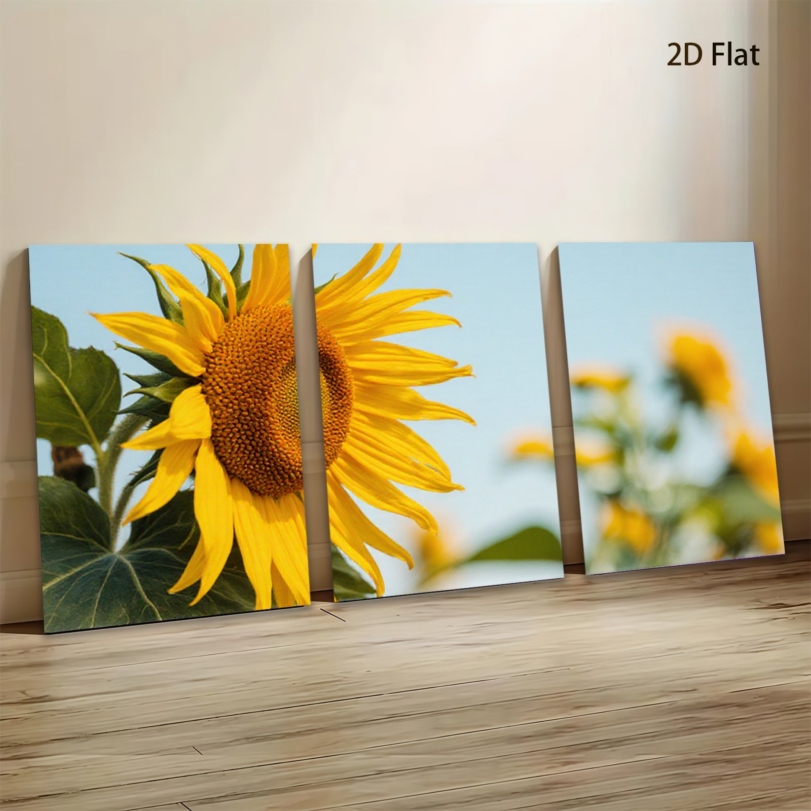2D flat 1pc Vibrant Sunflower Field Blossoms Country Farmhouse Wall Art Decor Living Room Bedroom Kitchen Rustic Modern Gallery Wrapped Canvas Print Teal Accent