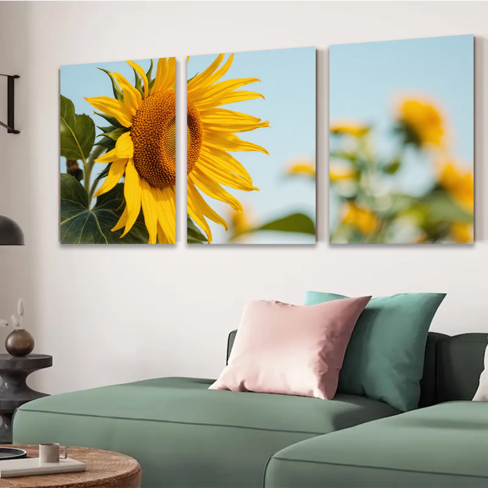 2D flat 1pc Vibrant Sunflower Field Blossoms Country Farmhouse Wall Art Decor Living Room Bedroom Kitchen Rustic Modern Gallery Wrapped Canvas Print Teal Accent