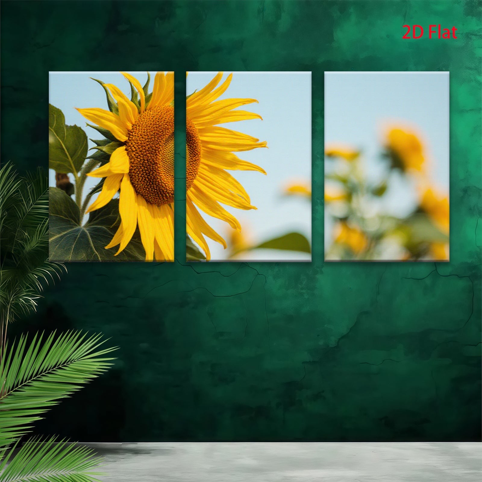 2D flat 1pc Vibrant Sunflower Field Blossoms Country Farmhouse Wall Art Decor Living Room Bedroom Kitchen Rustic Modern Gallery Wrapped Canvas Print Teal Accent