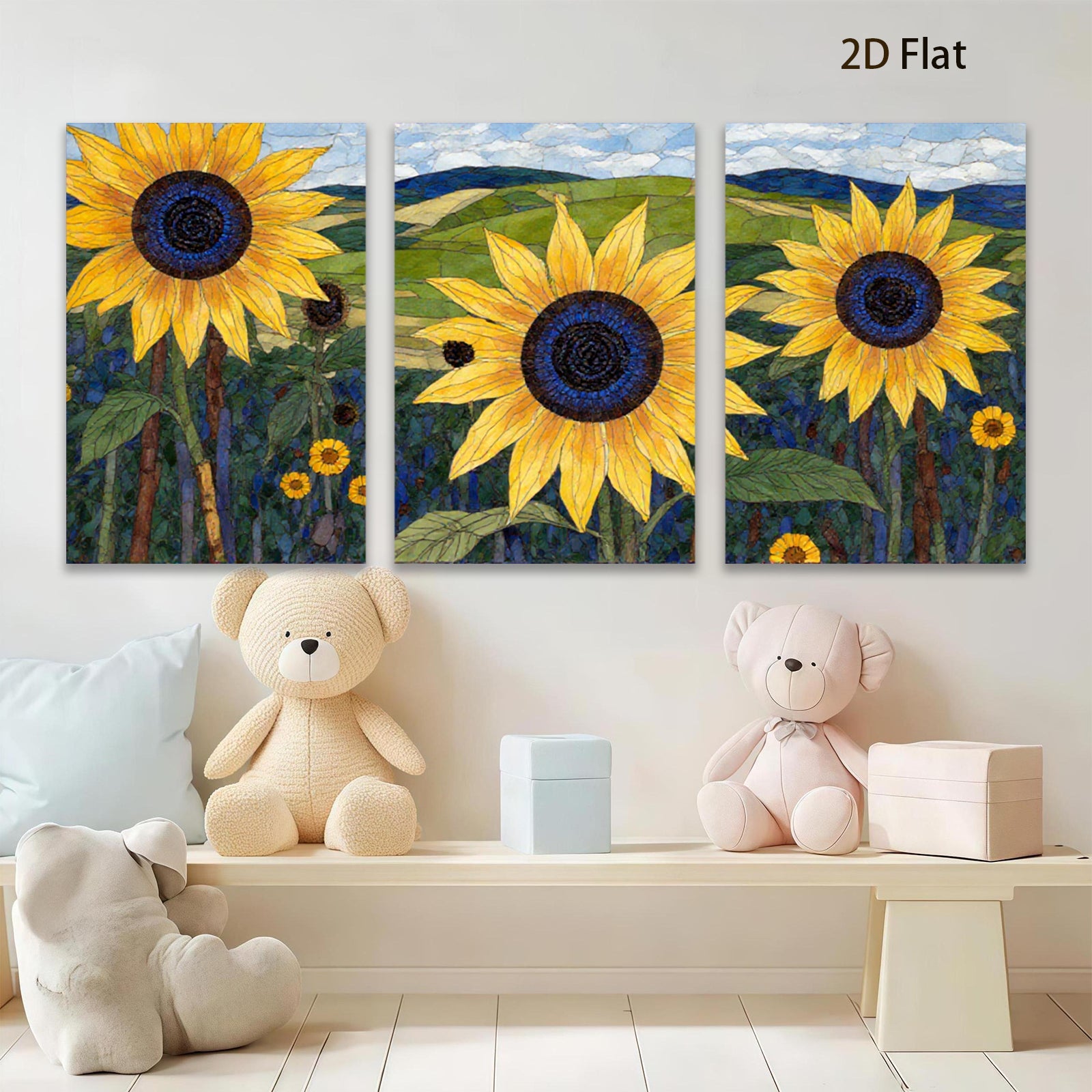 2D flat 1pc Vibrant Sunflower Field Canvas Wall Art Farmhouse Decor Living Room Bedroom Modern Gallery Wrapped Ready to Hang Floral Artwork