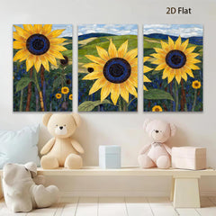 2D flat 1pc Vibrant Sunflower Field Canvas Wall Art Farmhouse Decor Living Room Bedroom Modern Gallery Wrapped Ready to Hang Floral Artwork