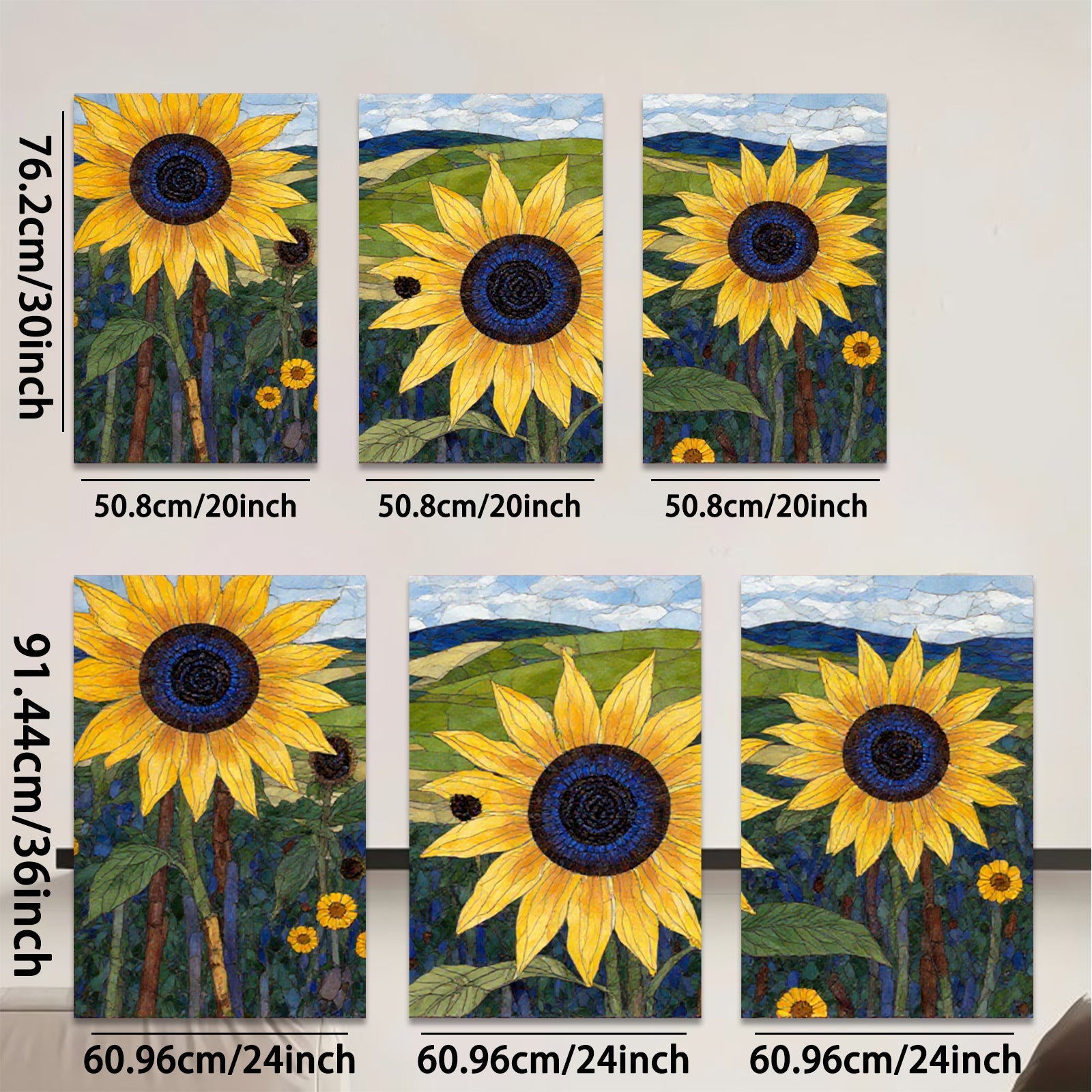 2D flat 1pc Vibrant Sunflower Field Canvas Wall Art Farmhouse Decor Living Room Bedroom Modern Gallery Wrapped Ready to Hang Floral Artwork
