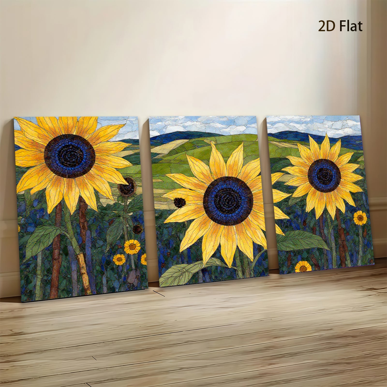 2D flat 1pc Vibrant Sunflower Field Canvas Wall Art Farmhouse Decor Living Room Bedroom Modern Gallery Wrapped Ready to Hang Floral Artwork