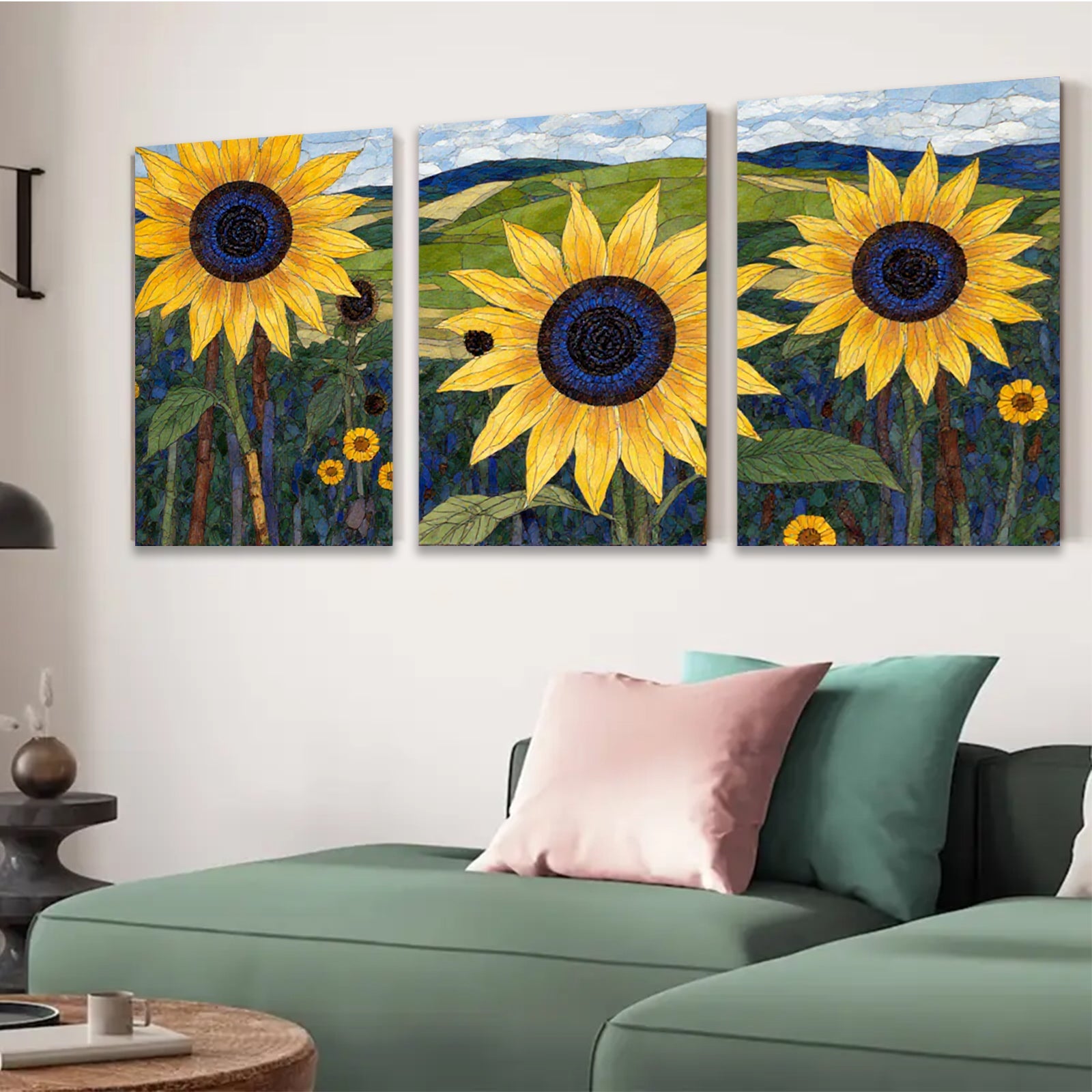 2D flat 1pc Vibrant Sunflower Field Canvas Wall Art Farmhouse Decor Living Room Bedroom Modern Gallery Wrapped Ready to Hang Floral Artwork