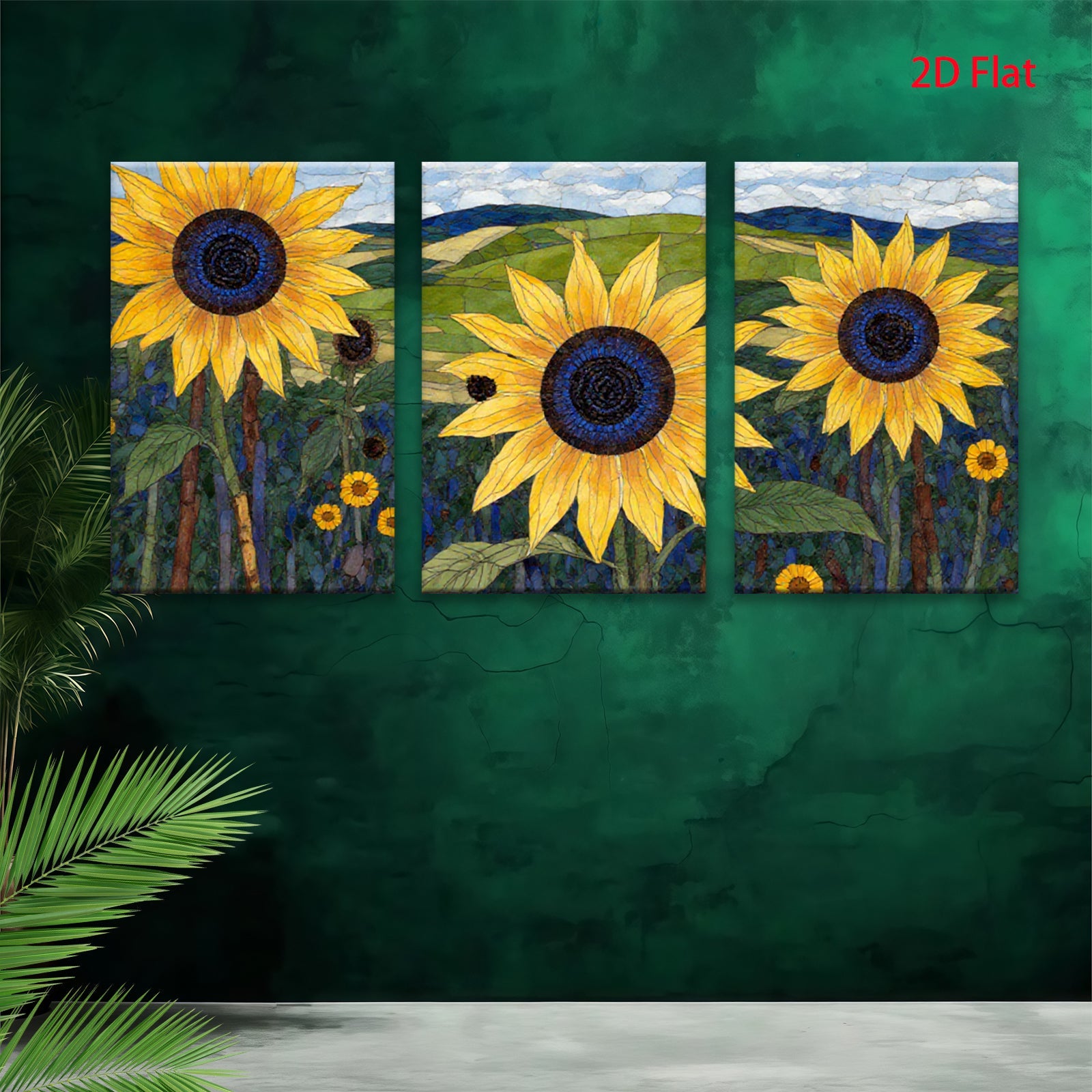 2D flat 1pc Vibrant Sunflower Field Canvas Wall Art Farmhouse Decor Living Room Bedroom Modern Gallery Wrapped Ready to Hang Floral Artwork