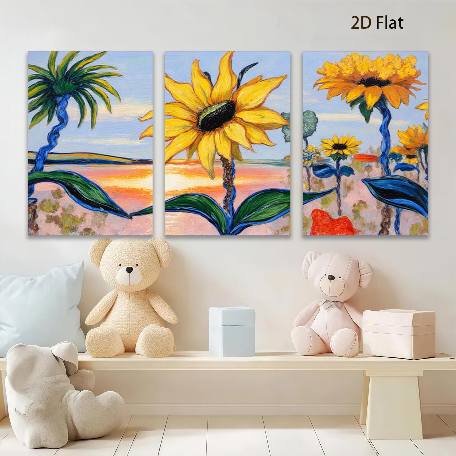 2D flat 1pc Vibrant Sunflower Field Landscape Wall Art Decor for Living Room Bedroom Office Modern Farmhouse Style Gallery Wrapped Canvas Prints Ready to Hang